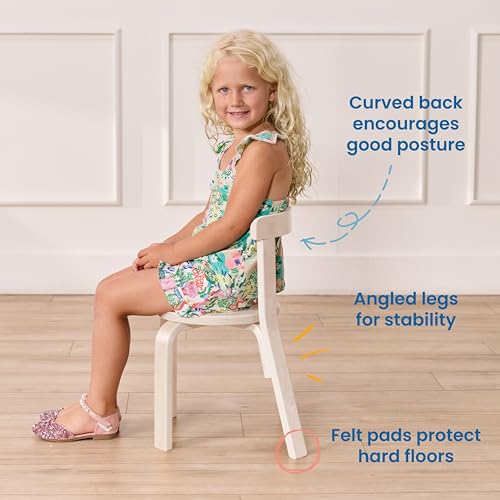 Image of ECR4Kids Bentwood Table and Curved Back Chair Set, Kids Furniture, White Wash, 5-Piece