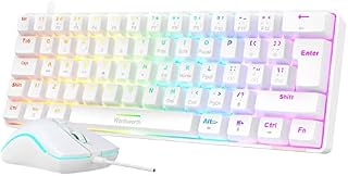 Anivia UK Layout 60% Gaming Keyboard and Soft Mouse, Type C-USB Wired 62 Keys LED Backlit Waterproof Keyboard, Full Anti-ghosting Keys with RGB Backlight for PC/MAC/Computer/Laptop (White/Blue Switch)
