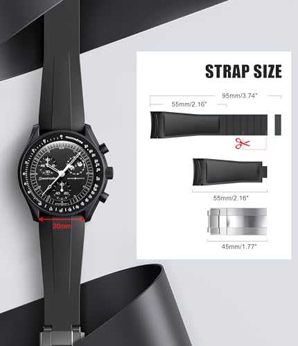 Image of Strap for Moonswatch Watch,Cut to Size No Gap Silicone Strap for Omega X Swatch Speedmaster Moonswatch Watch 20mm,Soft Curved Replacement Strap for Swatch Omega Men Women