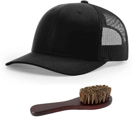 The Hat Pros Richardson 112 Classic Structured Adjustable Snapback Trucker Hat Bundle with THP Hat & Clothing Brush, Black |Youth