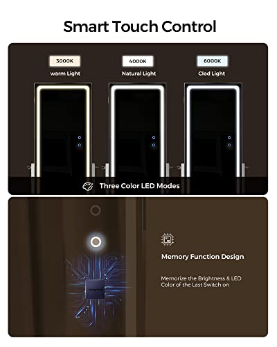 SONGMICS JJC012W01-Armario para Joyas LED, Brillo Ajustables, Cuerpo Entero, Espejo Interior con iluminación, Color Blanco, Madera, 46.5×36.5×154cm - imagen 3