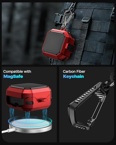 Image of Meyaar Safety Lock Case for Samsung Galaxy Buds 4 Pro /for Galaxy Buds 4 Case (2026) [Compatible with MagSafe] with Cleaning Kit & Keychain, (Red)