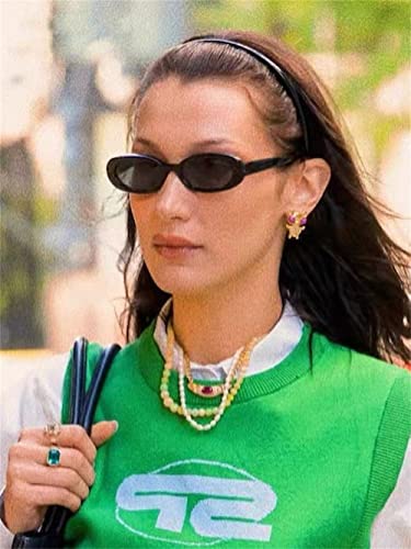 Ade Wu Retro Oval Sunglasses Trendy 90S Vintage Chic Small Oval Sun Glasses Uv Protection (Black/Grey) #TOP2