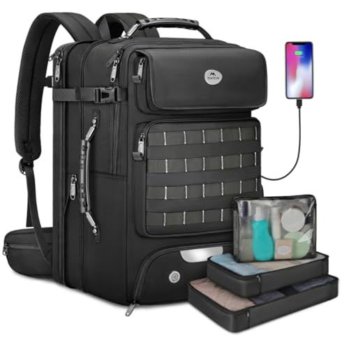MATEIN Erweiterbar Reiserucksack 55x35x25 mit Schuhfach, 50L Groß Laptop Rucksack 17,3 Zoll mit USB Ladeanschluss Diebstahlsichere Tasche, Handgepäck Rucksack Herren mit 3 Packing Cubes, Schwarz