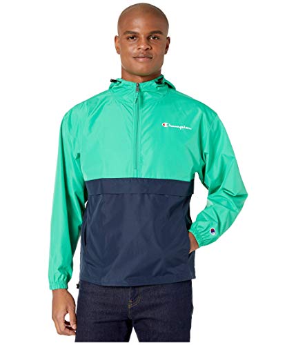 Champion Men s Colorblocked Packable Jacket, Green Myth Navy 549369, Small