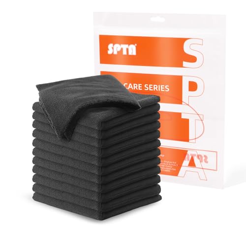 Image of SPTA Microfiber Cleaning Towel, Microfiber Cleaning Cloth for Car Washing, 12 Pack Streak-Free, Ultra Absorbent, Washable for All Purpose Terry Microfiber Towels, 16.1in x 16.1in, 350GSM, Grey-MT038
