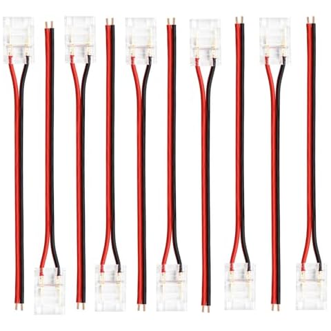 LightingWill LED Connectors 2Pin 10mm, 10 PCS Pigtail Connector Transparent Solderless, LED Tape Light Connector 2 Conductor for COB/SMD 5050 Single Color LED Strips Cover
