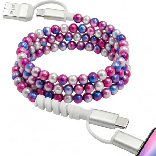 Image of 4-in-1 Beaded Charging Cable, MFi Certified, Works with CarPlay, 3.3FT 60W Fast Charger Cord for iPhone 17 /16 /15 /14 /13 /12 /11, iPad, Samsung, Android and More (Berry Galaxy)