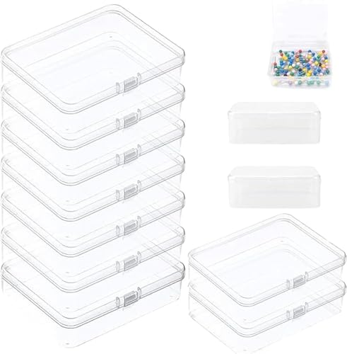 12 cajas de almacenamiento con tapa pequeñas, rectangulares de plástico, 9 x 6 x 2,5 cm, caja de...