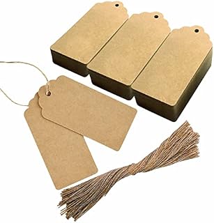 Lang Horn 100 Pcs Gift Tags 10 cm X 5 cm Brown Kraft Paper Tags with Jute Twine String , Luggage Label, Weddings, Birthdays ,Valentines & Christmas