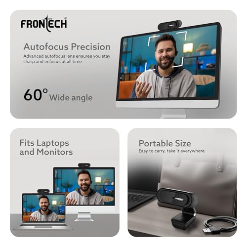 Image of Frontech E-CAM Full HD 1080p Web Cam | 30FPS | Built-in Dual Noise-Reduction Mic | 60 Wide Angle | Plug & Play | 1 Year Warranty (FT-2256)