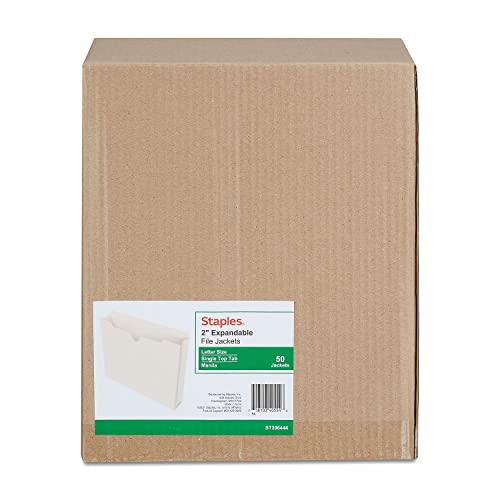 Staples 396444 Paper Stock File Jacket 2-Inch Expansion Letter Size Manila 50/Bx #TOP3