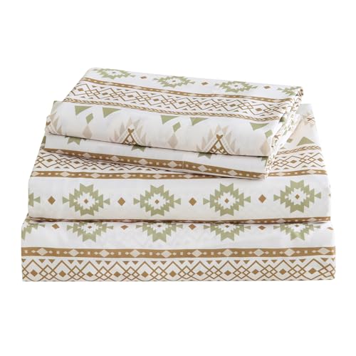 CozySmile 4 Pieces Queen Sheet Set Bohemian, Boho Sheets Soft Microfiber Deep Pocket, Western Sheets Geometric(Queen, Cream Olive Geometric)