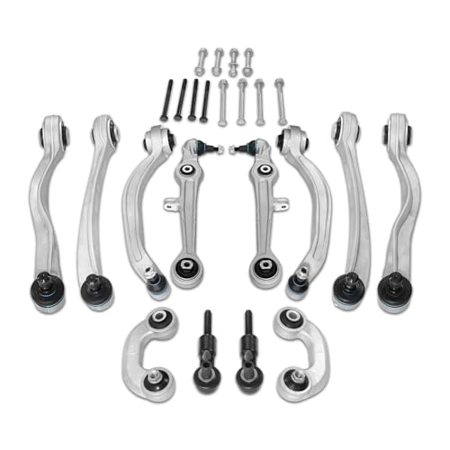 SUSMONSTER 12 Pcs Control Arm Ball Joint Wishbone Suspension Kit Front Lower Upper Compatible with Audi A4 2000-2009