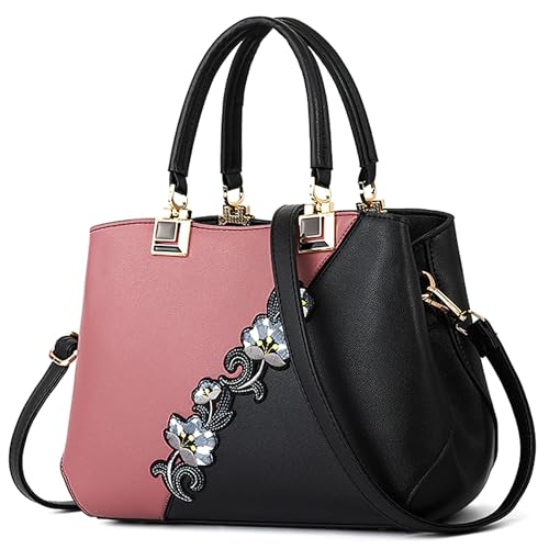 Sac a mains femme cuir PU rose elegant avec broderie florale