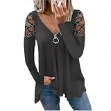 Womens Sexy Zipper V-Neck Hollow Shoulder Long Sleeve T Shirt 3D Cat Print Pattern Casual Loose Blouse Tops, G, XX-Large