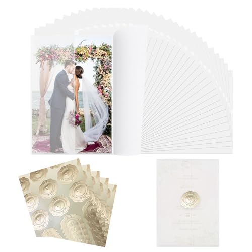 Wjelet 55 Pcs Pre Folded Vellum Jackets for Invitations, 5x7 inch Translucent Vellum Paper Wrap Jackets for Wedding, Birthday, and DIY Projects