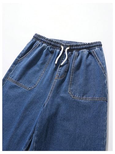 OYOANGLE Boy's Cargo Jeans Elastic Drawstring Waist Tapered Denim Pants with Pocket4