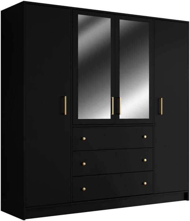 Vente-unique LIZANDRO Wardrobe, front view with mirrors and drawers