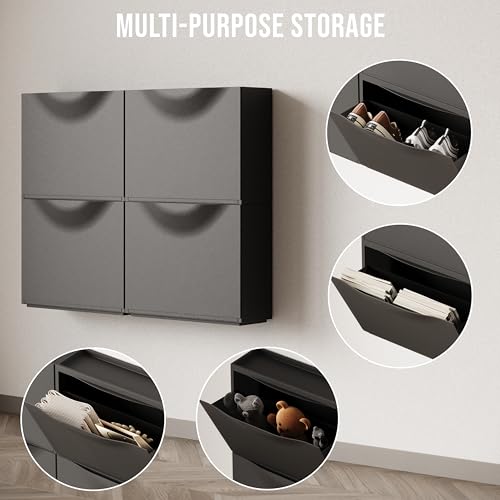 Image of amazon basics Stackable Wall Mount Storage Organizer - 1 Tier, Polypropylene Storage for Shoes, Toys, Books, Closet & Entryway, Multi-Purpose (51L x 15.5W x 38.5H cm), Black