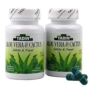 Tadin Aloe Vera and Cactus Capsules, Herbal Supplement, Excellent Fiber Source, 2 Count, 60 Caps Each, 2 Jars
