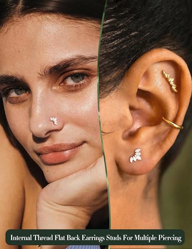 CLMJHG G23 Titan Labret-Piercing-Schmuck, Tragus-Ohrstecker mit Innengewinde, Flache Rückseite, Nasenstecker, Lippensteg, hypoallergen, Helix, Knorpel, Muschel, Medusa-Piercing-Schmuck, 16 G, 6/8 mm
