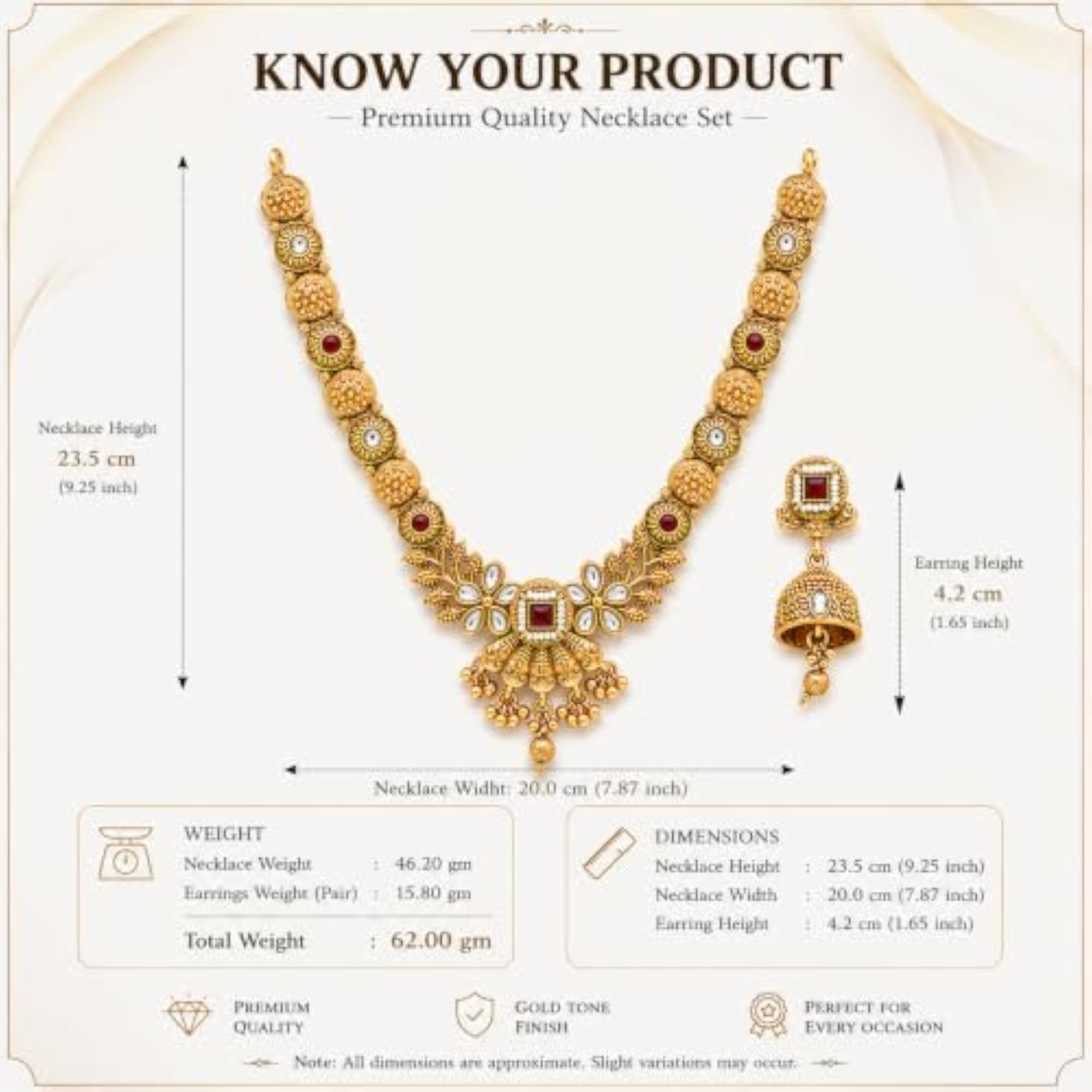 Plated Traditional Peacock Pearl Cluster Necklace Set, Antique