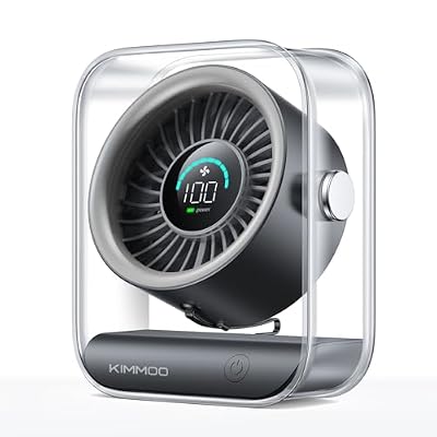 KIMMOO Rechargeable USB Desk Fan, Quiet Table Fan with Turbo Airflow, 100 Speeds, Digital Display, 90° Rotating, Small Battery Desktop Fans for Bedroom Home Office Travel, Black
