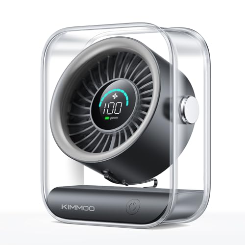 KIMMOO Rechargeable USB Desk Fan, Quiet Table Fan with Turbo Airflow, 100 Speeds, Digital Display, 90° Rotating, Small Battery Desktop Fans for Bedroom Home Office Travel, Black