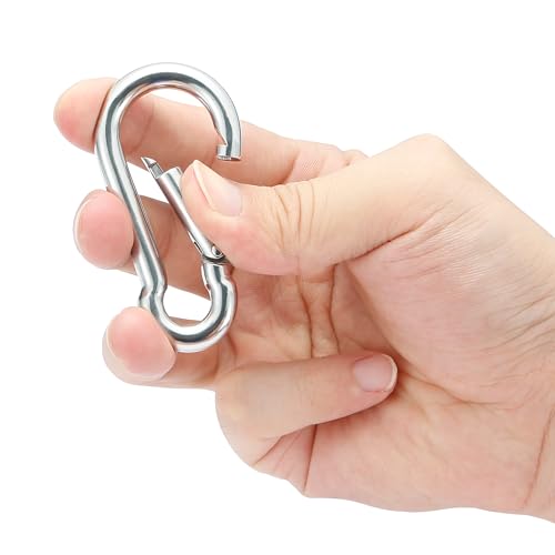 Image of sprookber 316 Stainless Steel Carabiner Clip, Marine Grade Heavy Duty Spring Snap Hook for Outdoor, Boat, Hammock, Set of 5