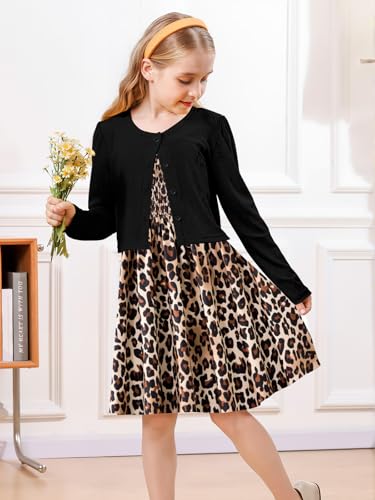 RAISEVERN Girls Casual Adjustable Strap Sleveless Dress Cardigan Set Size 5-12Y4