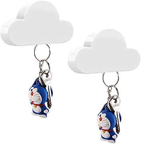 Magnetic Key Holder, [2 Pack] Magnetic Key Rack Organizer Keychains Hooks with Adhesive Magnetic Key Ring Holder for Wall Door - White