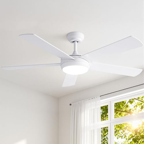 Devanti 52'' Ceiling Fans 5 Blades DC Motor w/Remote Control 3 Color Lighting LED Light 6 Speed 132cm for Bedroom Living Room Indoor white