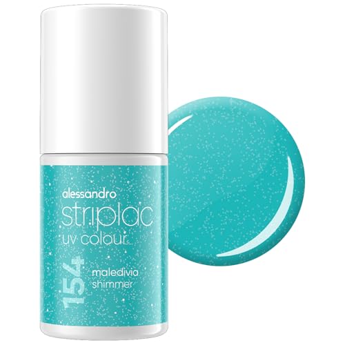 alessandro Striplac UV-Nagellack Maledivia Shimmer - Deckend & Kratzfest bis zu 15 Tage - Leichtes Auftragen - Schonende Abziehtechnologie - Vegan - Blau, 6,5ml