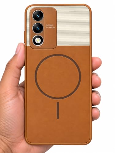Image of Bintage Mac Safe Design Hard Slim Back Case | Soft Border Camera Protect | Dual PU Leather Finish Back Cover Compatible for Oppo K12x 5G - White & Brown