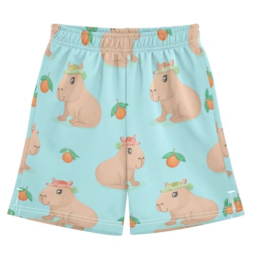 Cute Capybaras Athletic Shorts with Zipper Pockets, Youth Boys Athletic Running Shorts for Summer