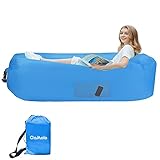 Qomolo Sofá Hinchable, Tumbona Hinchable con Almohadas, Sofá Inflable Portátil, Cómoda Cama Inflable, para Camping, Vacaciones, Senderismo (Azul Claro)