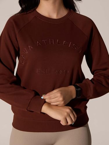 Image of CAVA Essential Sweatshirt for Women | Brushed Fleece, Round Neck, Full Sleeves, Ribbed Cuffs, Embroidery Detail | Cozy Loungewear & Travelwear