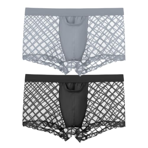 Mens Sexy Boxer Briefs Sheer Mesh Underwear Transparent Lightweight Soft Shorts Breathable Comfortable Body Fit