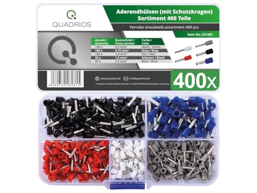 Quadrios Set Di 400 Manicotti Isolati | Terminali Isolati Parzialmente | Lavorazione Ottimale Con Una Pinza Crimpatrice Per Manicotti