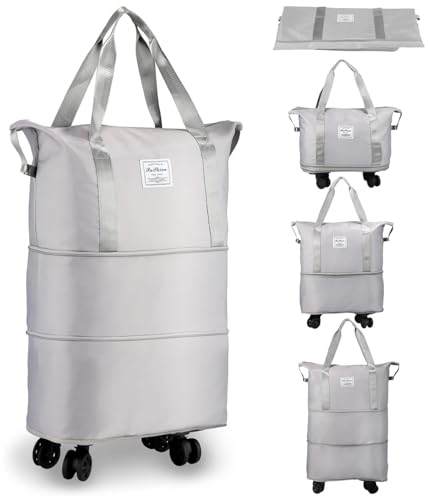 Image of Yatee Foldable Trolley Travel Bag with Wheels for Women & Men, Expandable Rolling Duffel Bag, Large Capacity Lightweight Luggage, Waterproof Carry Tote with Detachable Wheels for Travel
