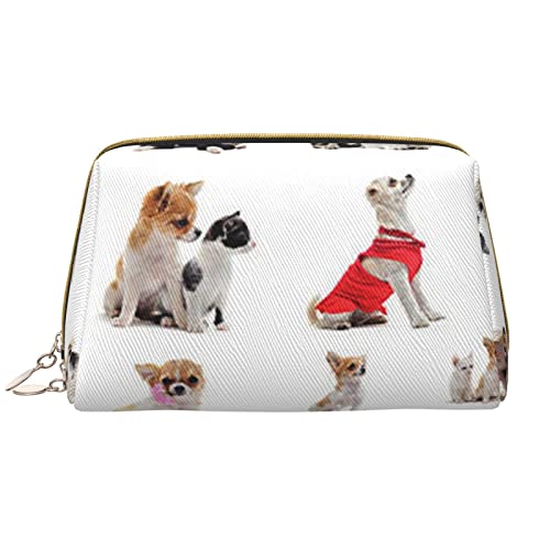 Trousse de maquillage carlin et chihuahua en cuir pour vos voyages et retouches