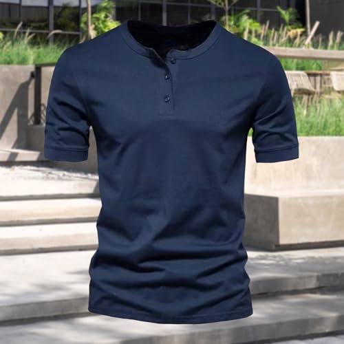 Mens Muscle Slim Henley Shirts Short Sleeve Solid Basic T-Shirt Gym Casual Workout Athletic Shirt Lightweight Tops2