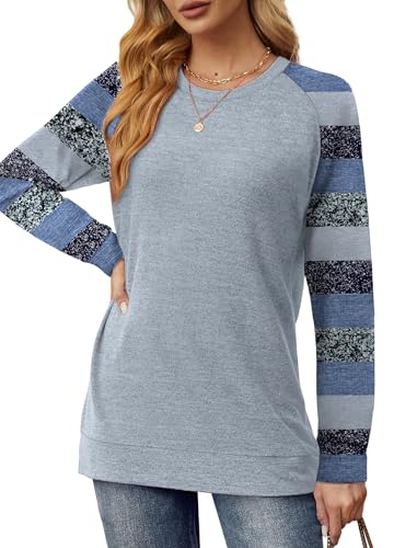 Image of Saloogoe Tunic Sweatshirts for Women Crewneck Lightweight Sweaters Raglan Long Sleeve Shirts Fall Fashion Tops 2026