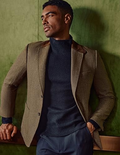 PJ PAUL JONES Mens Herringbone Blazer Vintage Tweed Wool Blend Sport Coat Jacket3