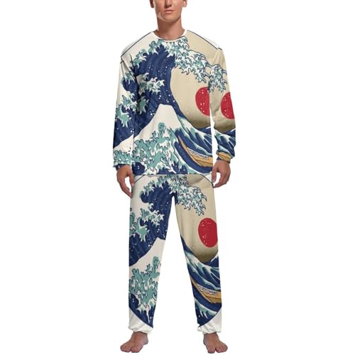 Pyjama homme vagues au coucher du soleil ensemble de nuit élégant avec pantalon et haut long