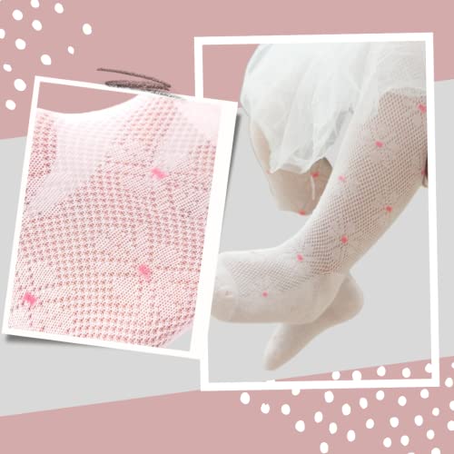 Baby Tights For Girls Thin Cotton Baby Girls Tights mesh white Flower Stocking Baby and Toddler Tights Size 0-1, 2-3y4