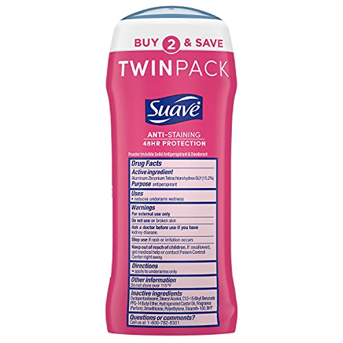 Suave Deodorant Antiperspirant & Deodorant Stick 48-Hour Odor And Wetness Protection Powder Deodorant For Women 2.6 Oz 2 Count #TOP1