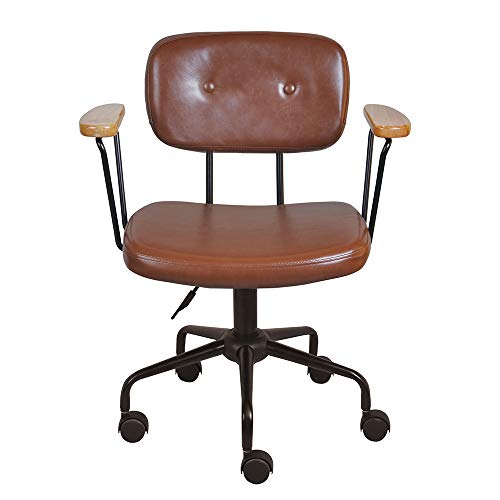 Gia Adjustable Swivel Chair With Armrests And Brown Vegan Leather Seat #TOP4