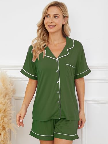 Image of Womens Pajama Sets Short Sleeve Sleepwear Soft Button Down Nightwear Lounge Pj Set XS-XXL